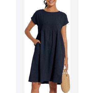 Basico Women’s Linen Feel Sun Dress Midi sz L NEW # D744